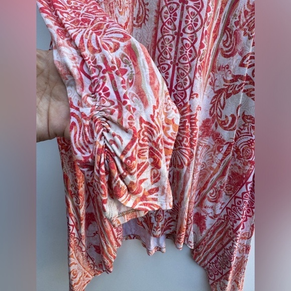 Chico’s Tonic Eclectic Sharkbite Elegance Coral Quarter Sleeve Top Size 3 US XL - Picture 6 of 15